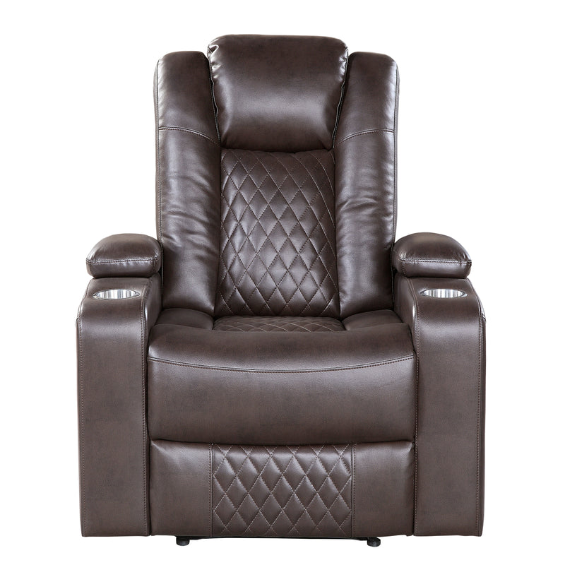 Caelan Power Reclining Chair with Power Headrest, Cup holders and Storage Arms in Brown - 9366DB-1PWH