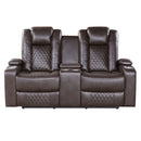 Caelan Power Double Reclining Loveseat with Center Console, Power Headrests, Storage Arms and Cup holders in Brown - 9366DB-2PWH