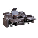 Caelan Power Double Reclining Sofa with Center Drop-Down Cup Holders, Power Headrests, Storage Arms, Cup holders and Reading Lights in Brown - 9366DB-3PWH