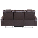 Caelan Power Double Reclining Sofa with Center Drop-Down Cup Holders, Power Headrests, Storage Arms, Cup holders and Reading Lights in Brown - 9366DB-3PWH