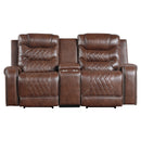 Putnam Power Double Reclining Loveseat with Center Console, Receptacles and USB Ports in Brown - 9405BR-2PW