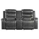 Putnam Power Double Reclining Loveseat with Center Console, Receptacles and USB Ports in Gray - 9405GY-2PW