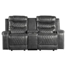 Putnam Double Glider Reclining Loveseat with Center Console, Receptacles and USB Port in Gray - 9405GY-2