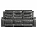 Putnam Power Double Reclining Sofa with Center Drop-Down Cup Holders, Receptacles and USB Ports in Gray - 9405GY-3PW