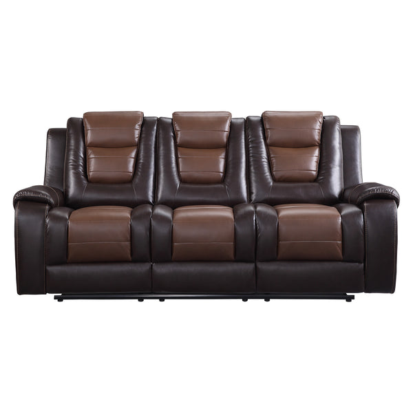Briscoe Double Reclining Sofa with Center Drop-Down Cup Holders in Brown - 9470BR-3