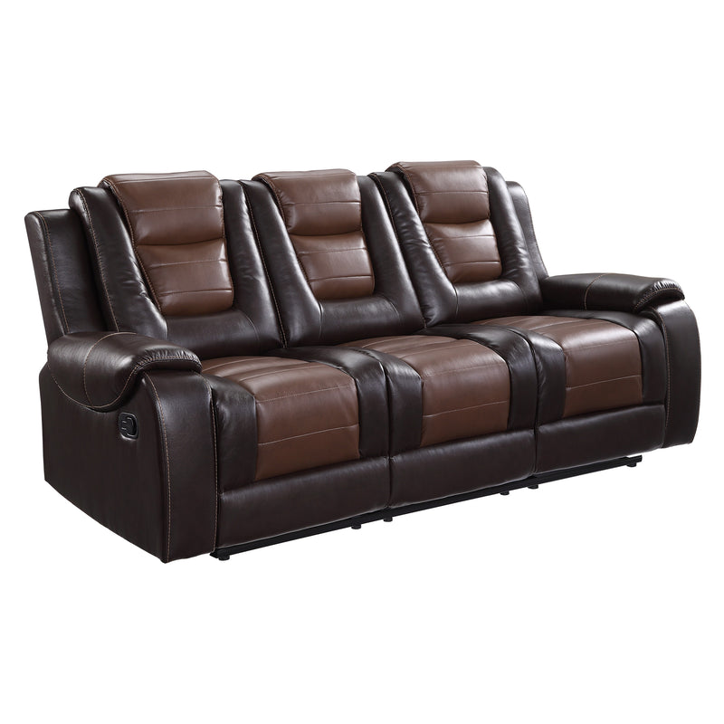 Briscoe Double Reclining Sofa with Center Drop-Down Cup Holders in Brown - 9470BR-3