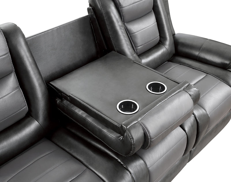 Briscoe Double Reclining Sofa with Center Drop-Down Cup Holders in Gray - 9470GY-3