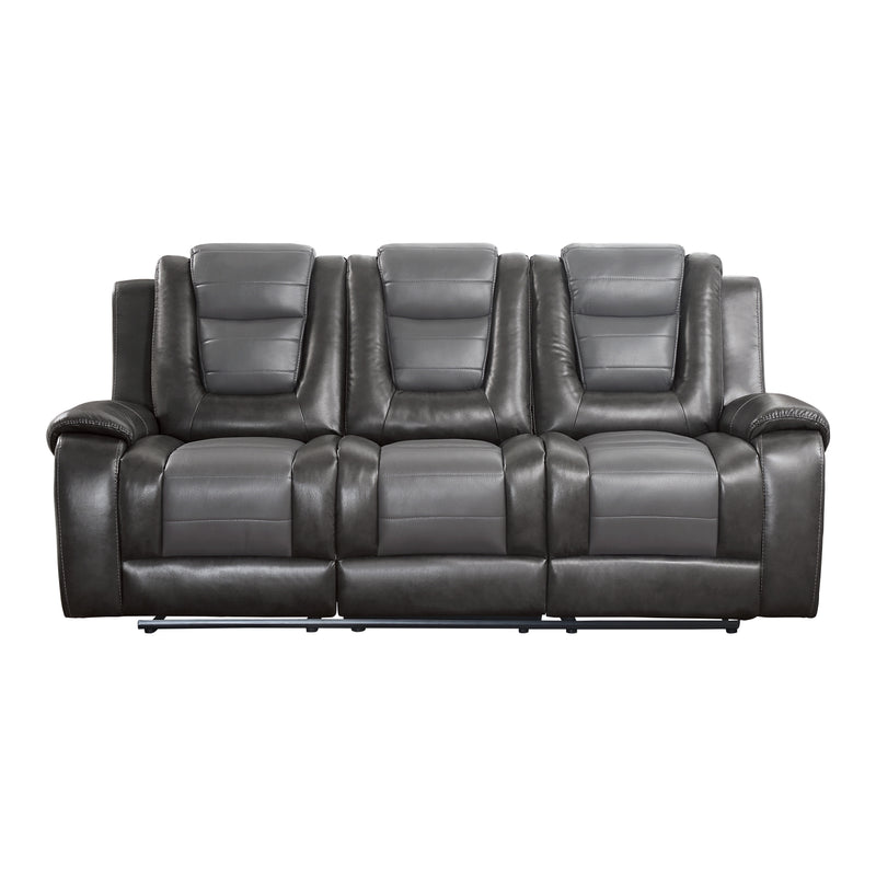 Briscoe Double Reclining Sofa with Center Drop-Down Cup Holders in Gray - 9470GY-3