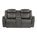 Centeroak Double Reclining Loveseat with Center Console in Gray/Brown - 9479BRG-2