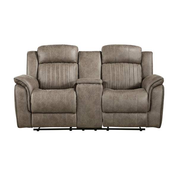 Centeroak Double Reclining Loveseat with Center Console in Brown - 9479SDB-2