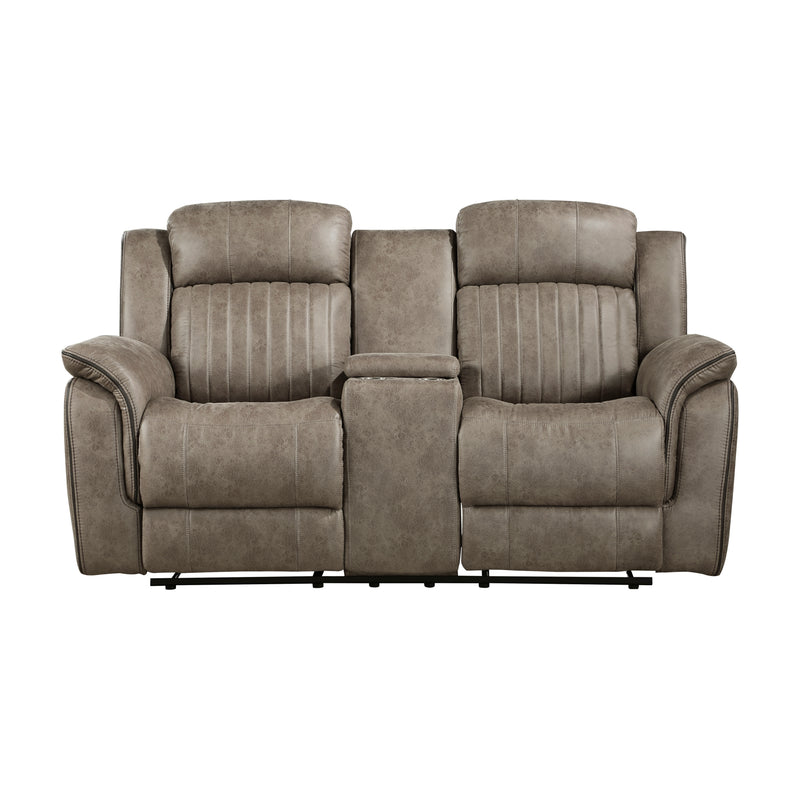 Centeroak Double Reclining Loveseat with Center Console in Brown - 9479SDB-2