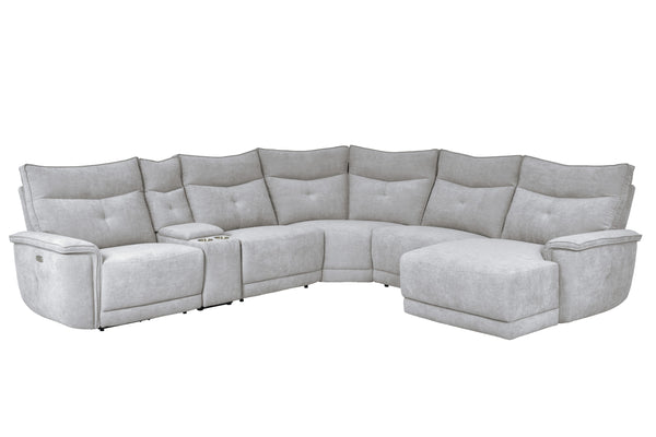 Tesoro 6-Piece Modular Power Reclining Sectional with Power Headrests, Right Chaise and USB Port in Gray - 9509MGY*6LRPWH5R