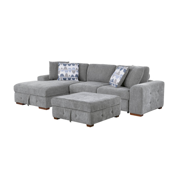 Raife 3-Piece Sectional with Left Chaise and Ottoman in Gray - 9624GY*3LC2R