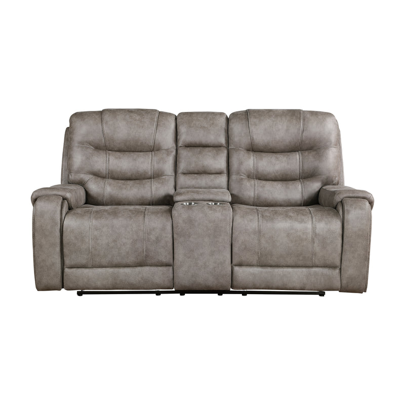 Oberon Double Reclining Loveseat with Center Console in Brown/Gray - 9634GBR-2