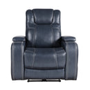 Keziah Power Reclining Chair with Power Headrest and Storage Arms in Blue - 9640BU-1PWH