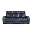 Keziah Power Double Reclining Sofa with Power Headrests and Storage Arms in Blue - 9640BU-3PWH