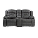 Madrona Hill Double Reclining Loveseat with Center Console in Gray - 9989GY-2