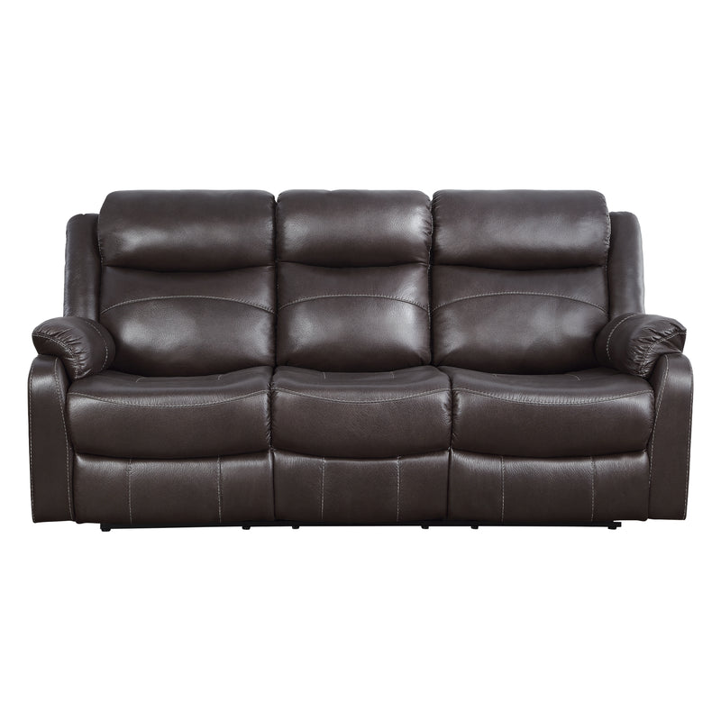 Yerba Double Lay Flat Reclining Sofa with Center Drop-Down Cup Holders in Brown - 9990DB-3