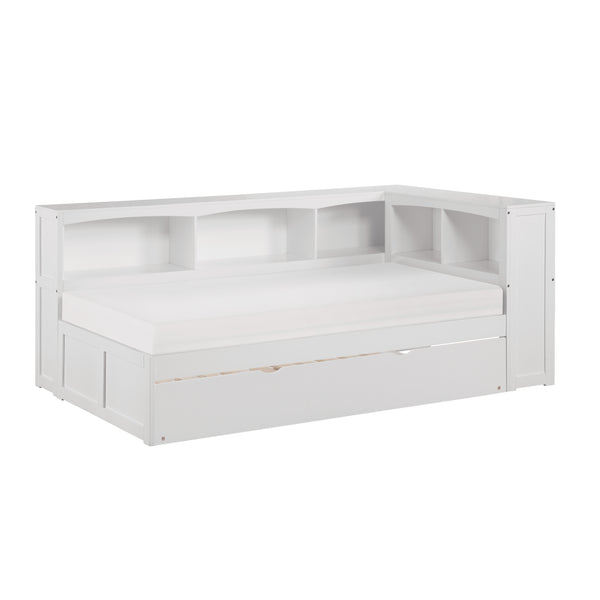 Galen (4) Twin Bookcase Corner Bed with Twin Trundle in White - B2053BCW-1BCR*