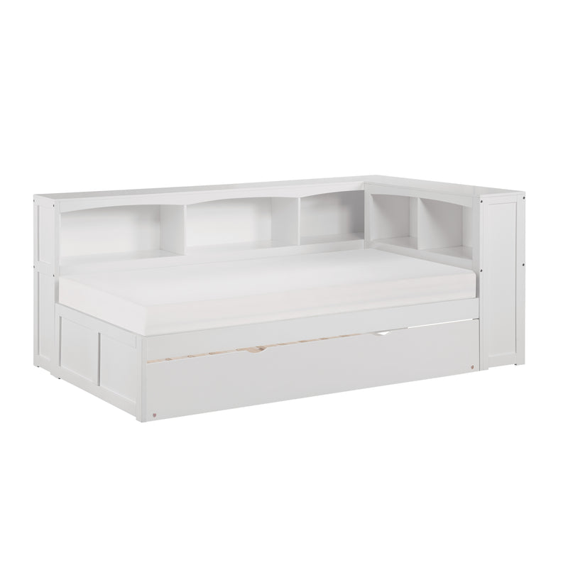 Galen (4) Twin Bookcase Corner Bed with Twin Trundle in White - B2053BCW-1BCR*