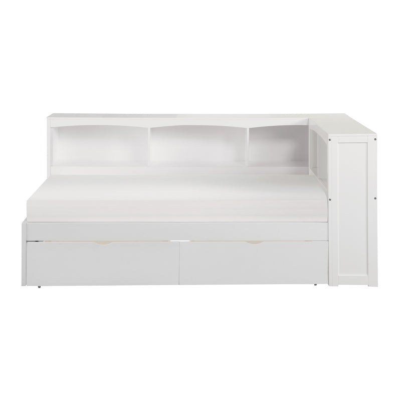 Galen (4) Twin Bookcase Corner Bed with Storage Boxes in White - B2053BCW-1BCT*