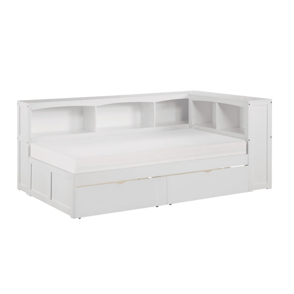 Galen (4) Twin Bookcase Corner Bed with Storage Boxes in White - B2053BCW-1BCT*