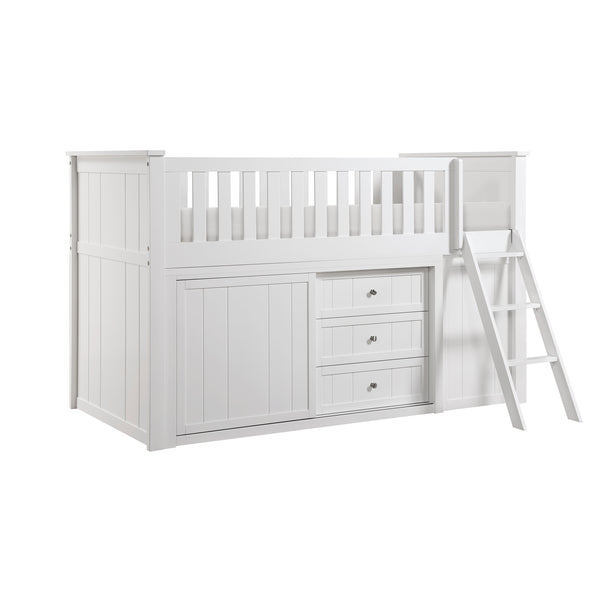 Galen (5) Low Loft Bunk with Bookcase and Dresser in White - B2053LLW-1*BCDR