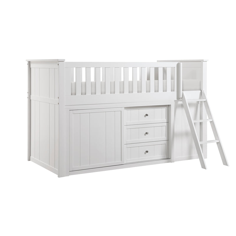 Galen (5) Low Loft Bunk with Bookcase and Dresser in White - B2053LLW-1*BCDR