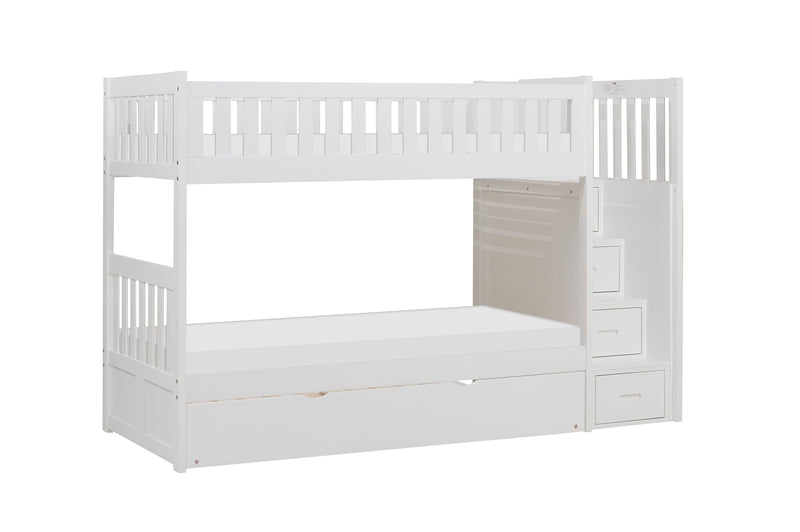 Galen (5) Twin/Twin Step Bunk Bed with Twin Trundle in White - B2053SBW-1*R
