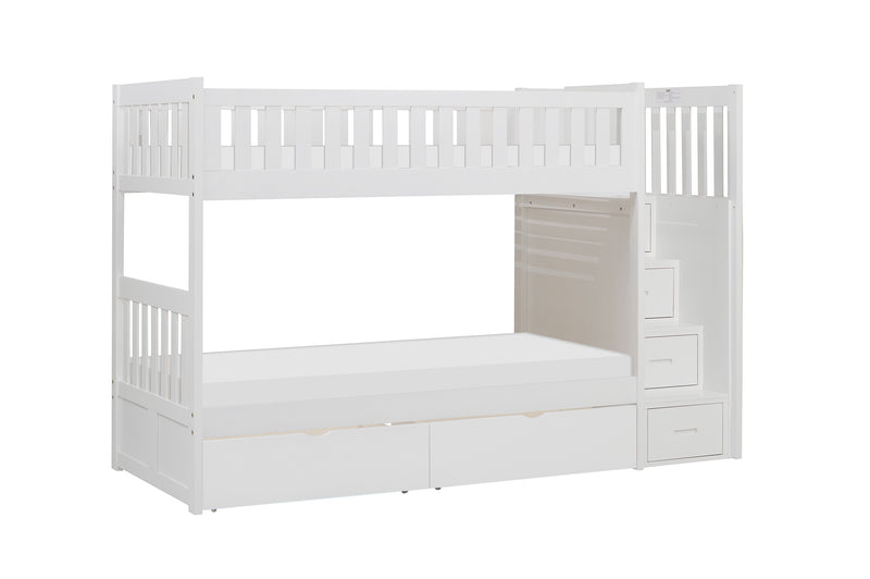 Galen (5) Twin/Twin Step Bunk Bed with Storage Boxes in White - B2053SBW-1*T