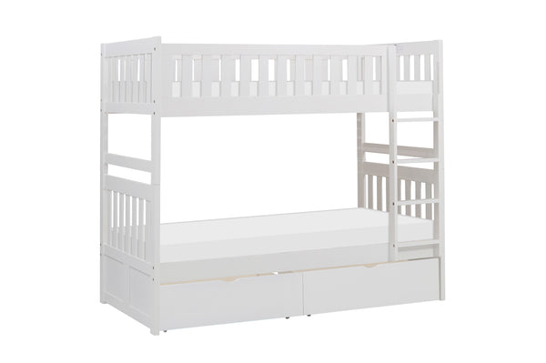 Galen (4) Twin/Twin Bunk Bed with Storage Boxes in White - B2053W-1*T