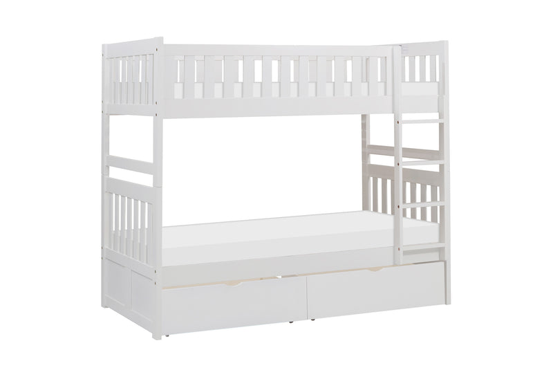 Galen (4) Twin/Twin Bunk Bed with Storage Boxes in White - B2053W-1*T