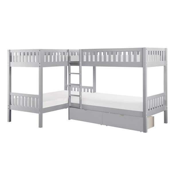 Orion (4) Corner Bunk Bed with Storage Boxes in Gray - B2063CN-1T*