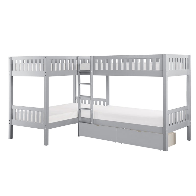 Orion (4) Corner Bunk Bed with Storage Boxes in Gray - B2063CN-1T*