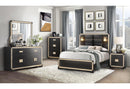 BLAKE BLACK/GOLD FULL BED WITH LAMPS, DRESSER, MIRROR, NIGHTSTAND