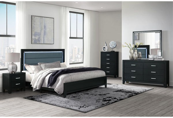 REID BLACK KING BED WITH LED