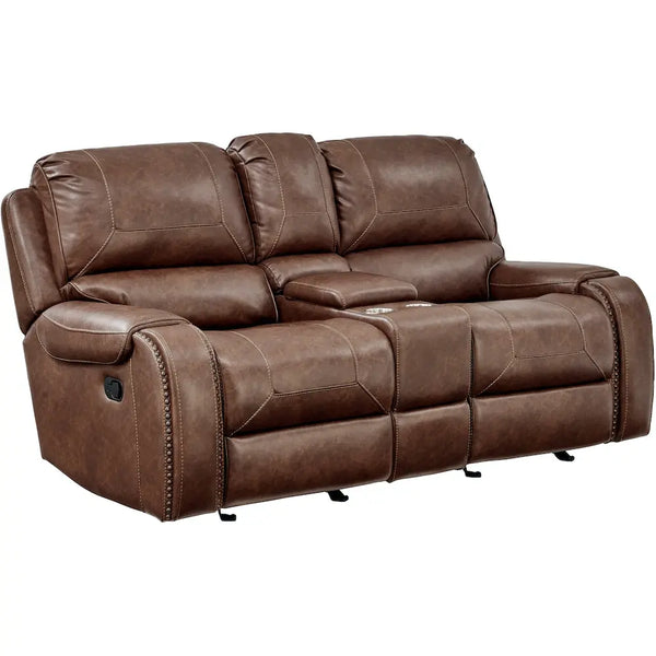 Mesquite Brown PRI Living Room Glider Reclining Loveseat with Cupholders and Power Outlets