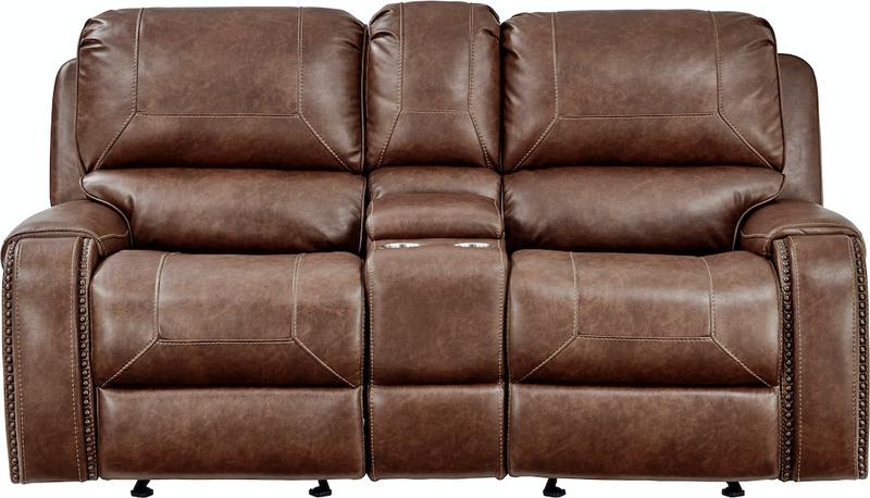 Mesquite Brown PRI Living Room Glider Reclining Loveseat with Cupholders and Power Outlets