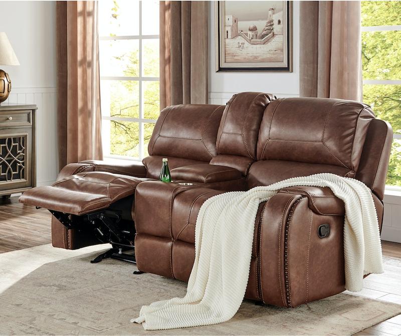 Mesquite Brown PRI Living Room Glider Reclining Loveseat with Cupholders and Power Outlets