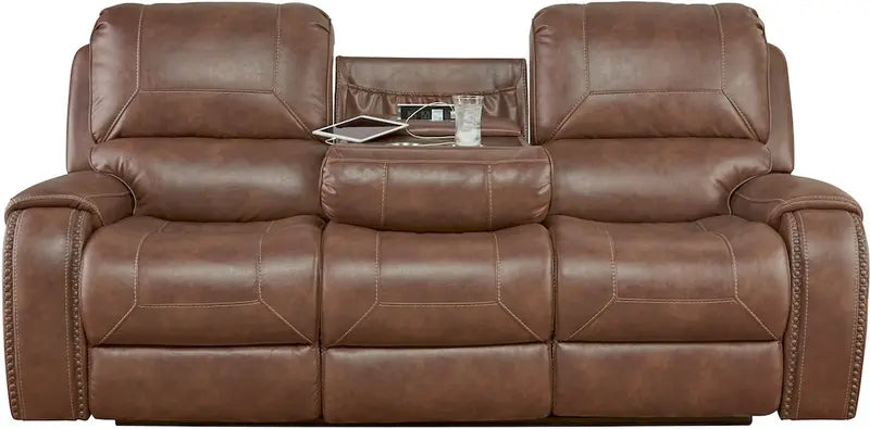 Mesquite Brown PRI Dual Reclining Sofa with Hidden Console for Electronics Charging